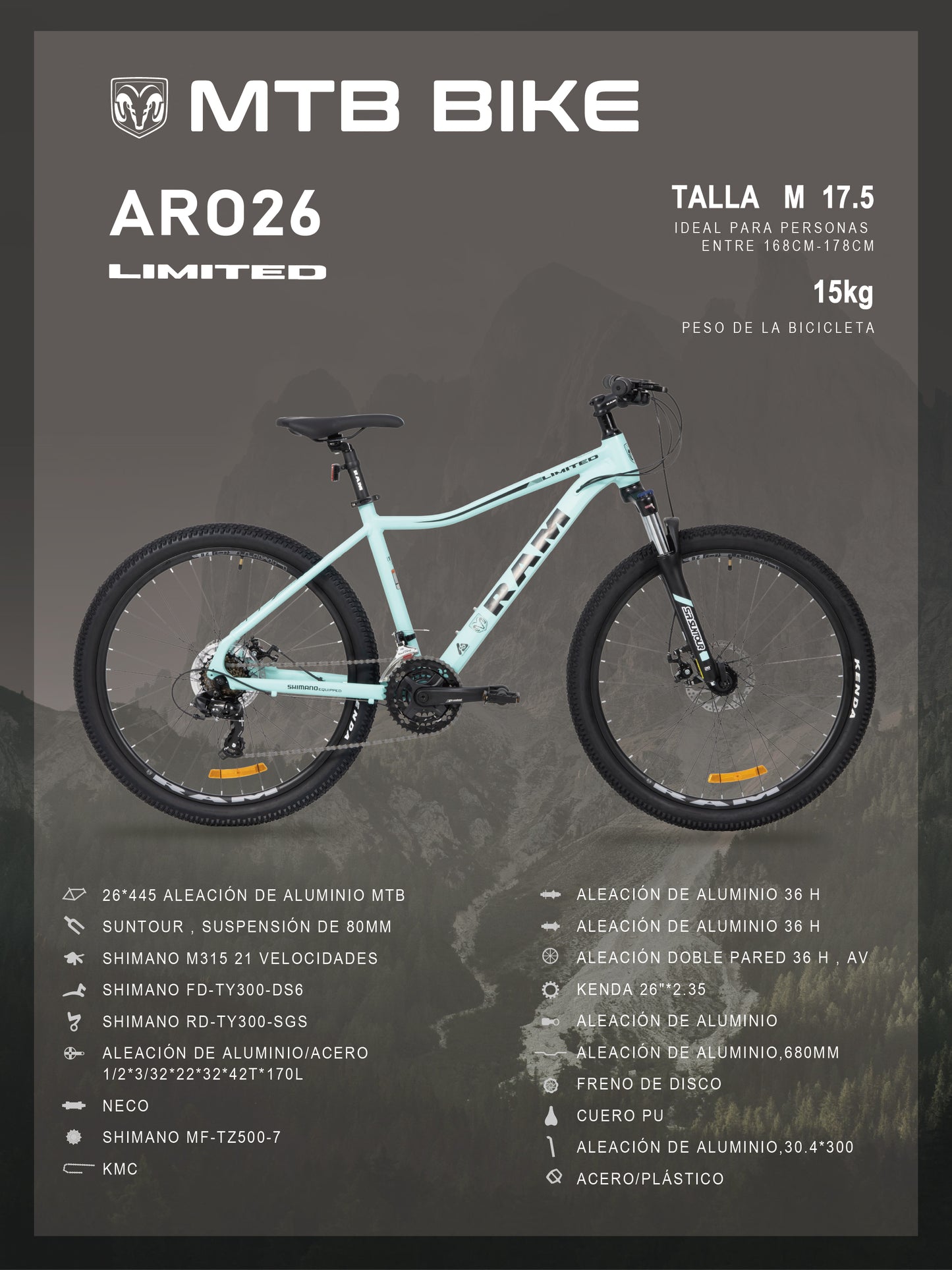 Bicicleta Montaña Limited | R 26, Verde Menta
