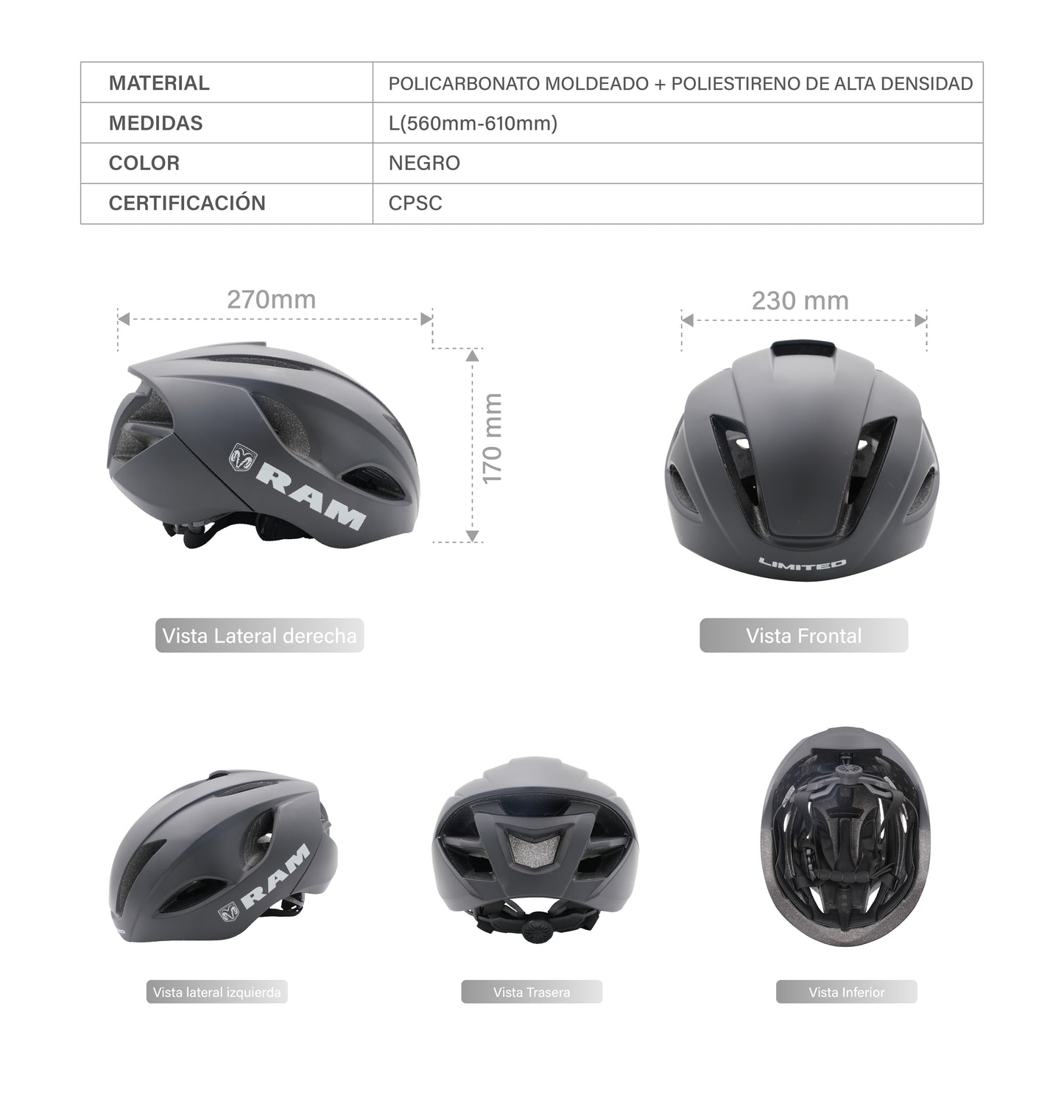 Casco de Ciclismo ROAD, Negro