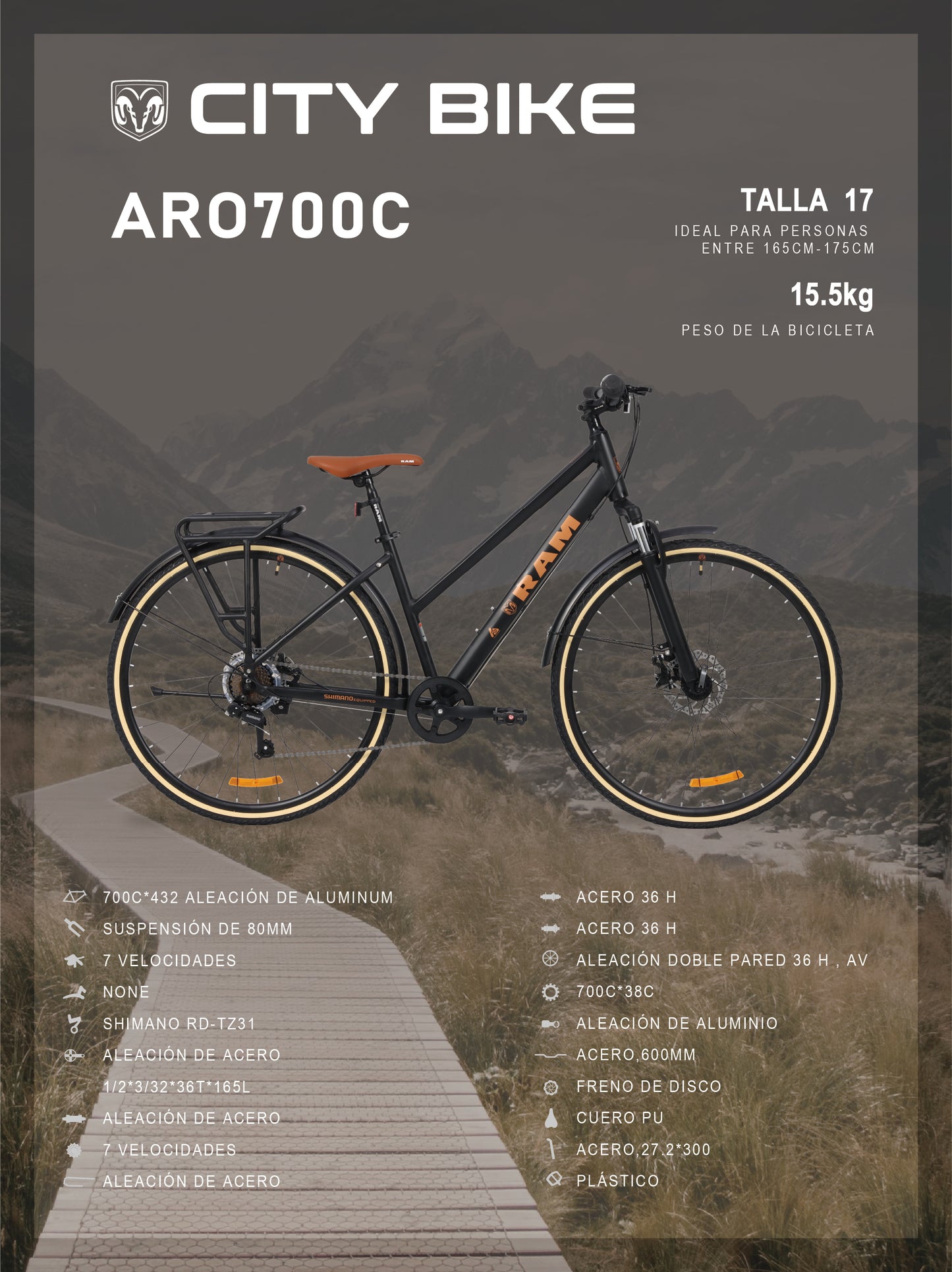 Bicicleta  de Montaña City R 700 Negra
