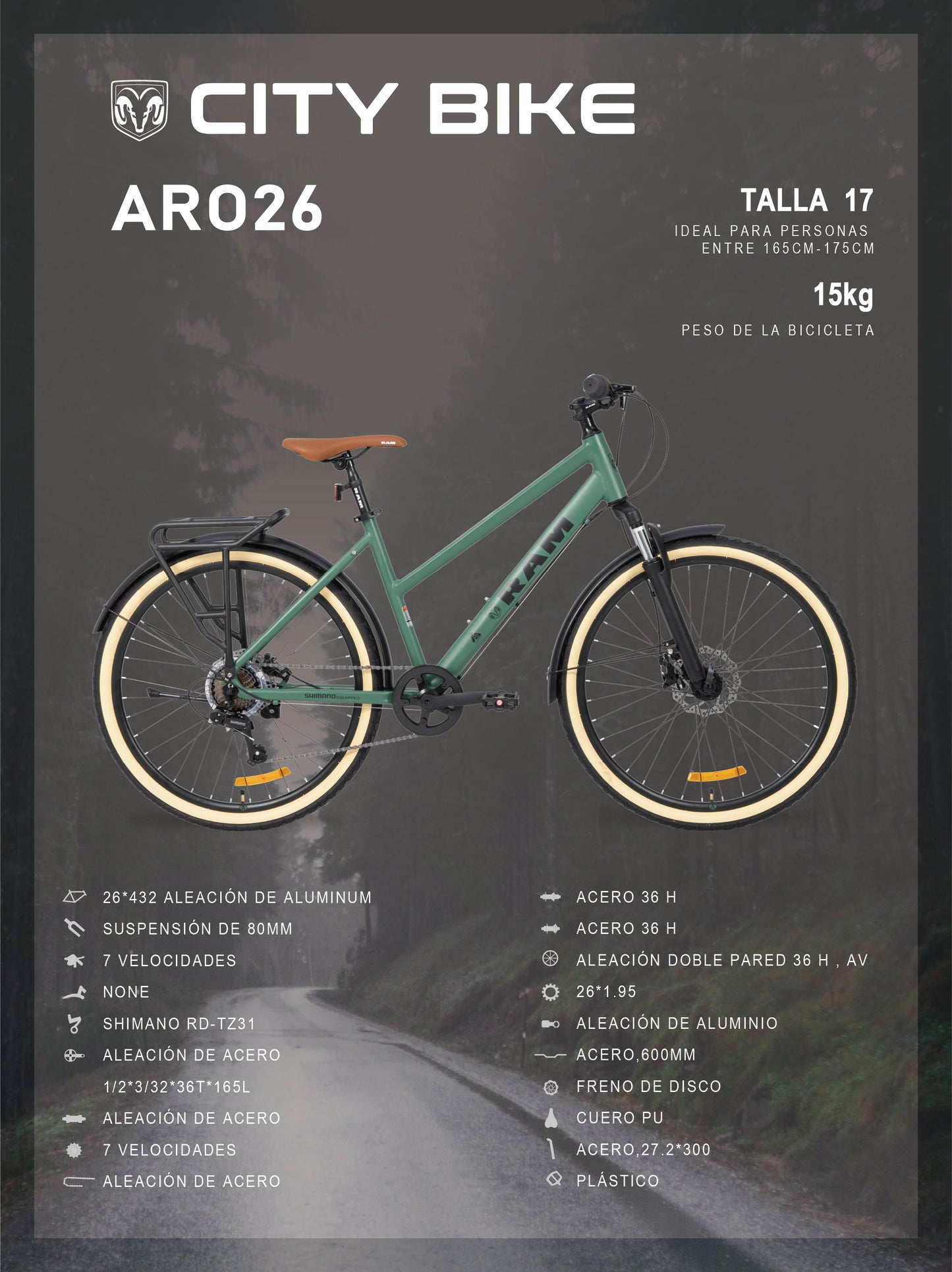 Bicicleta de Montaña City, R 26 Verde