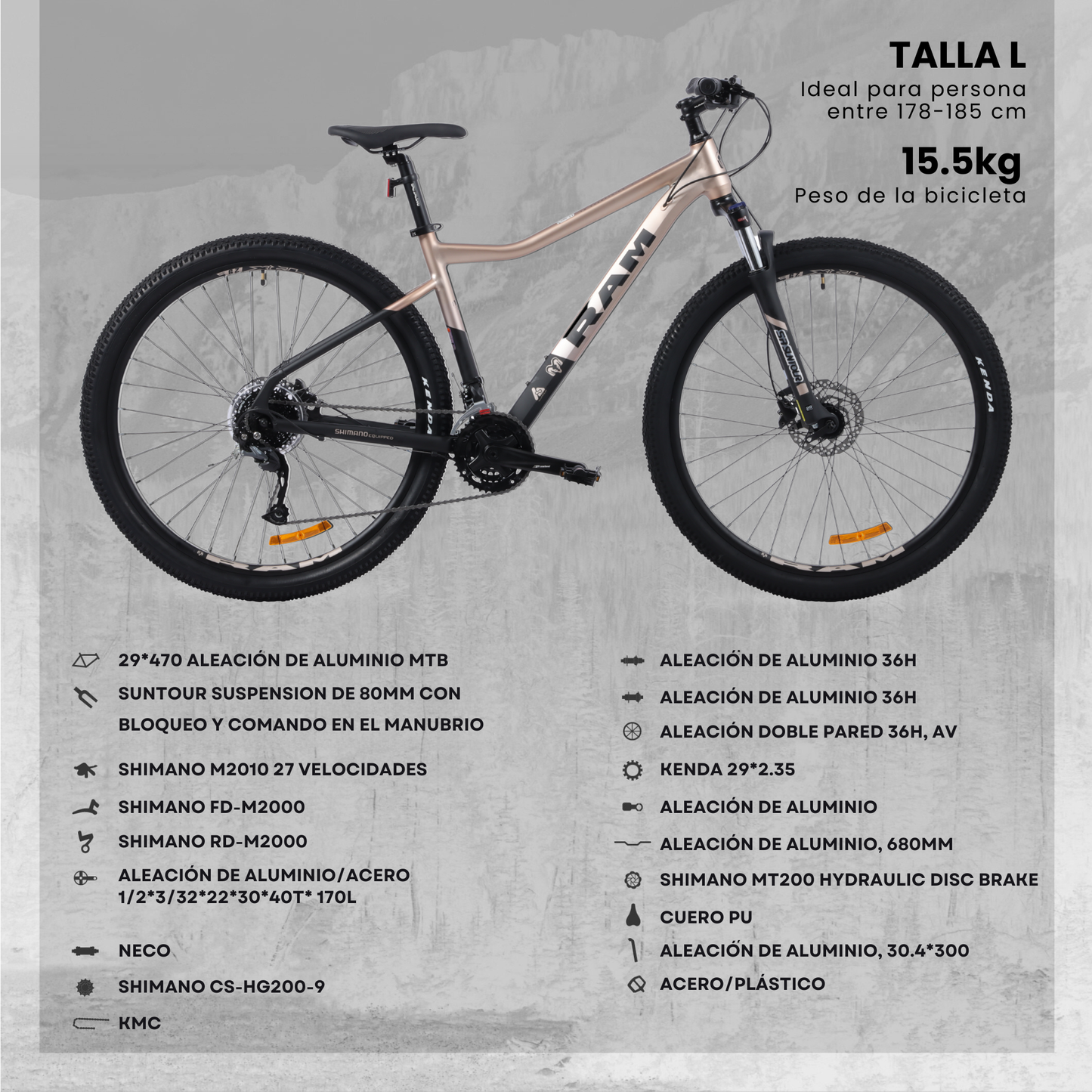 Bicicleta TRX R29 Frenos Hidráulicos T. G Negro-Taupe