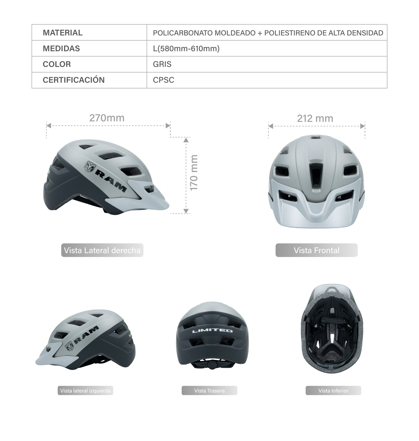 Casco de Ciclismo de Montaña MTB, Gris
