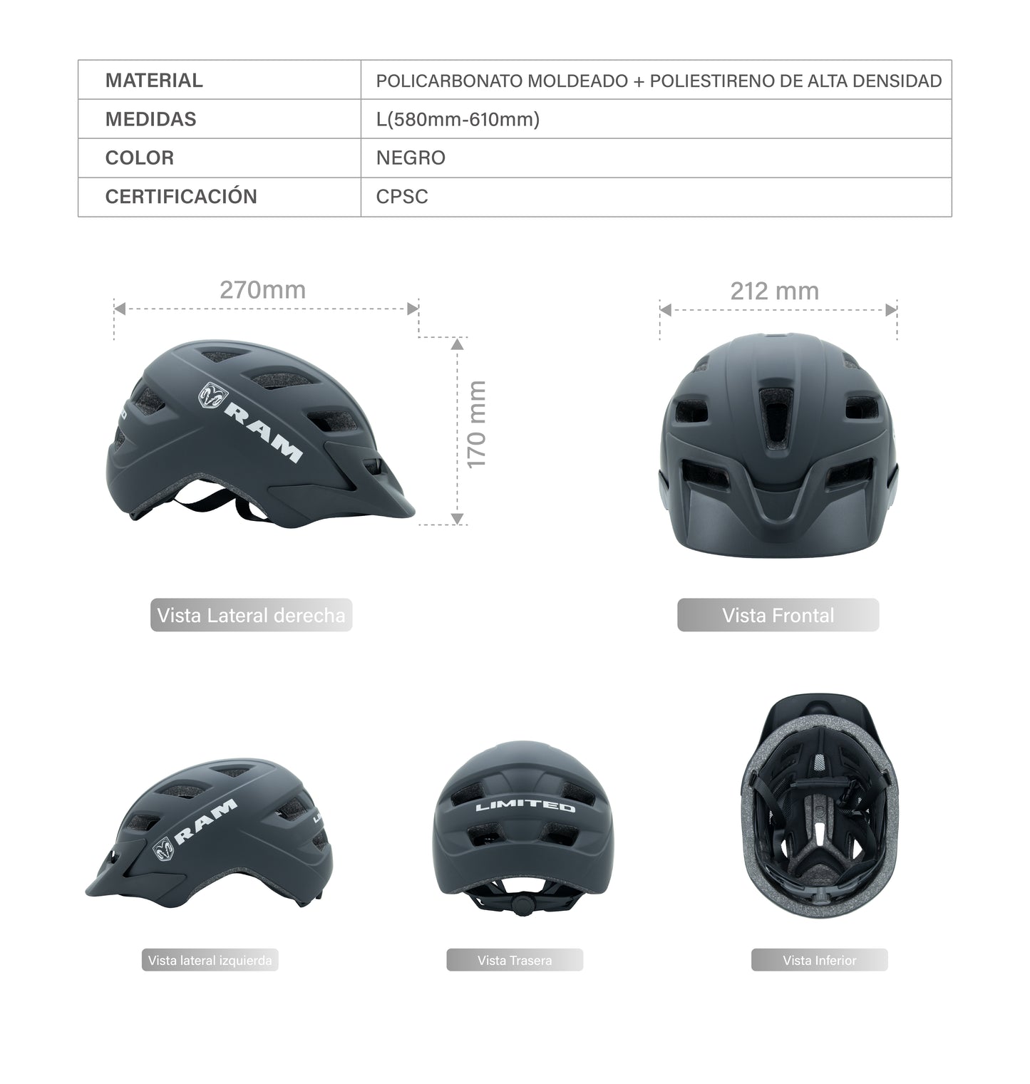 Casco de Ciclismo de Montaña, Negro