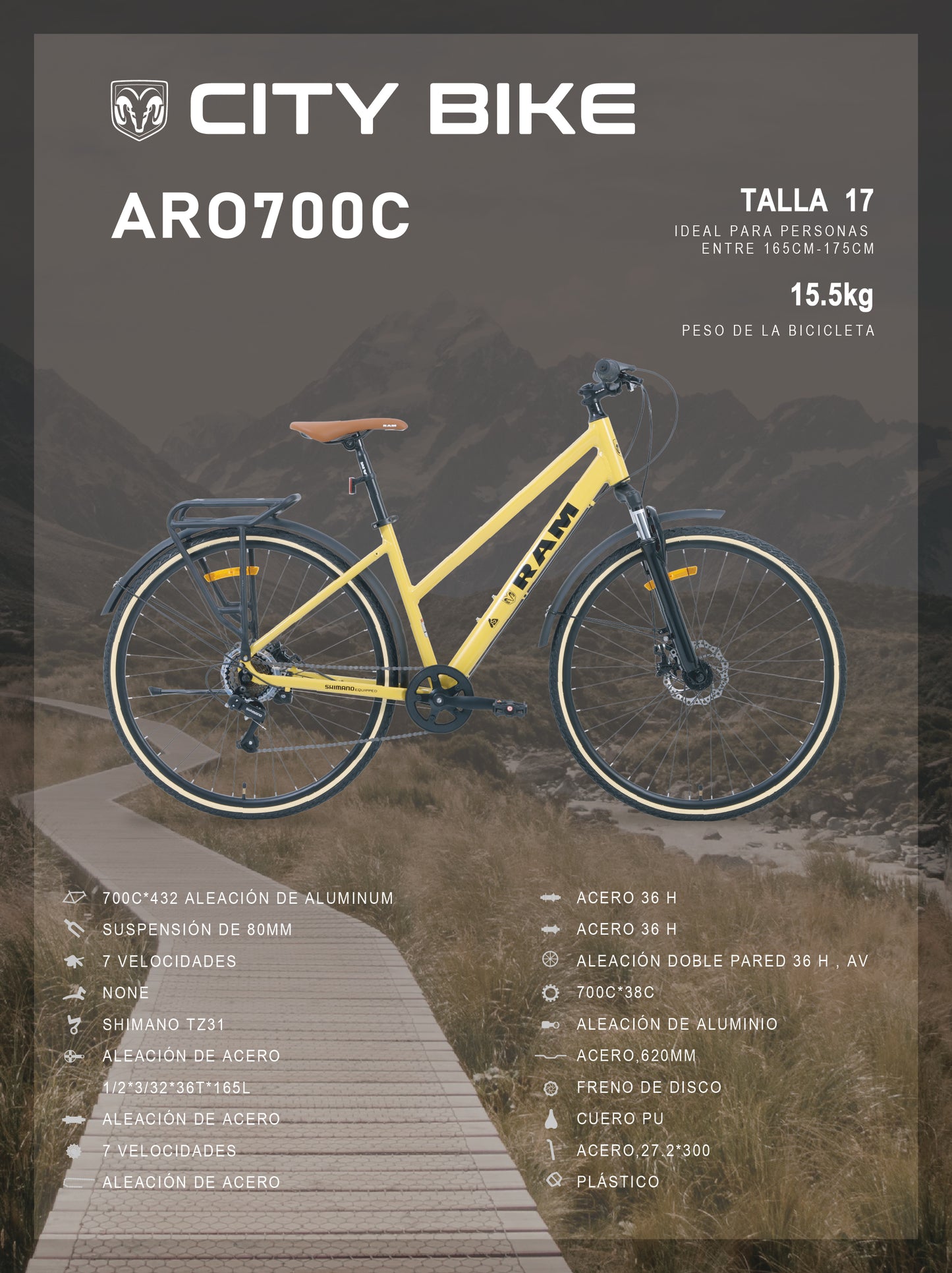 Bicicleta City R700, Amarilla