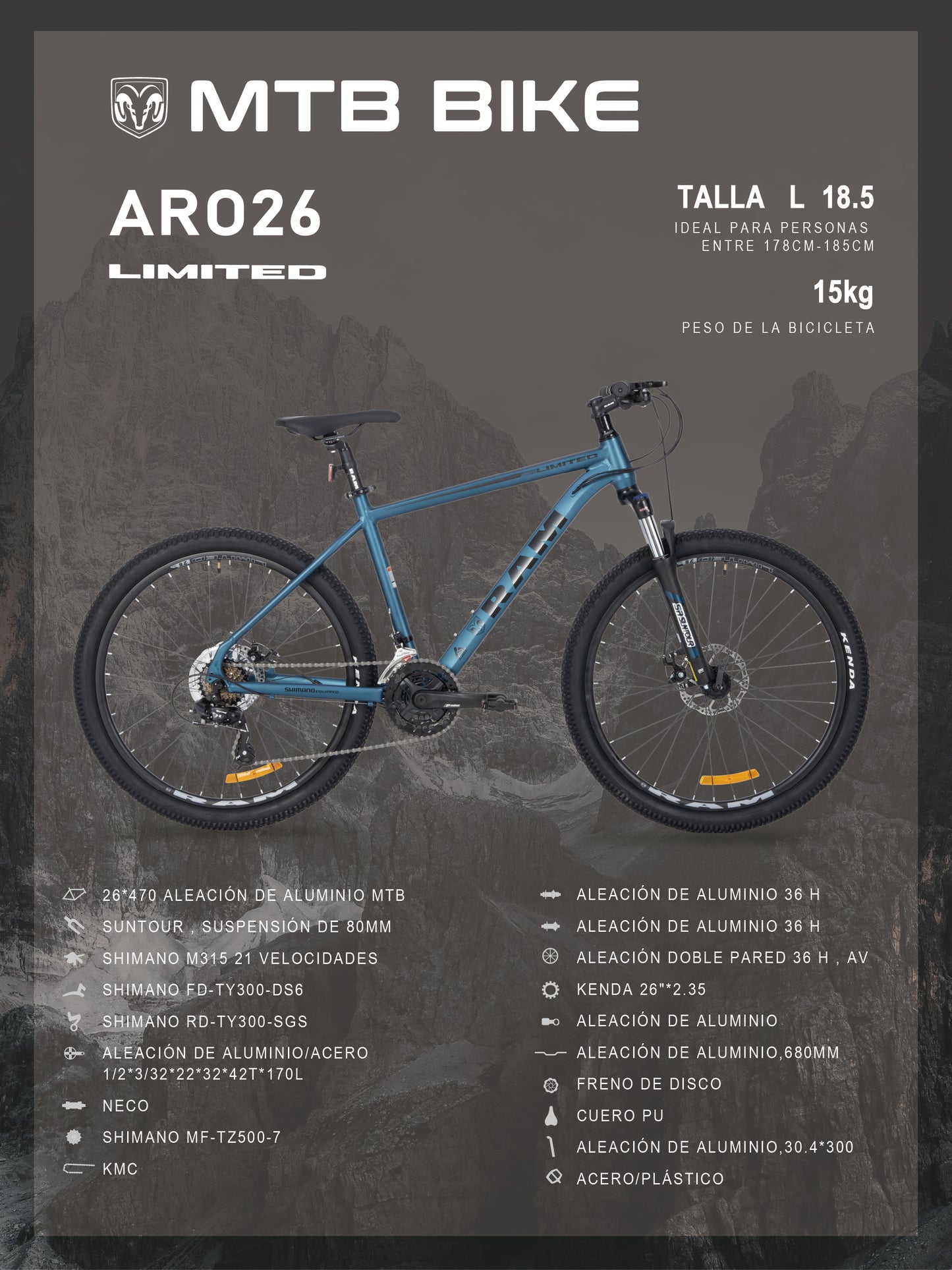 Bicicleta Montaña Limited | R 26, Azul Navy