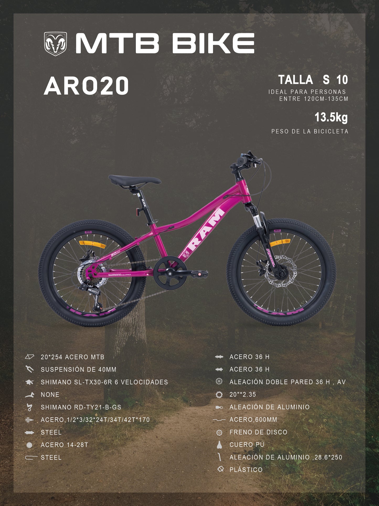 Bicicleta de Montaña Infantil R20 Blanco