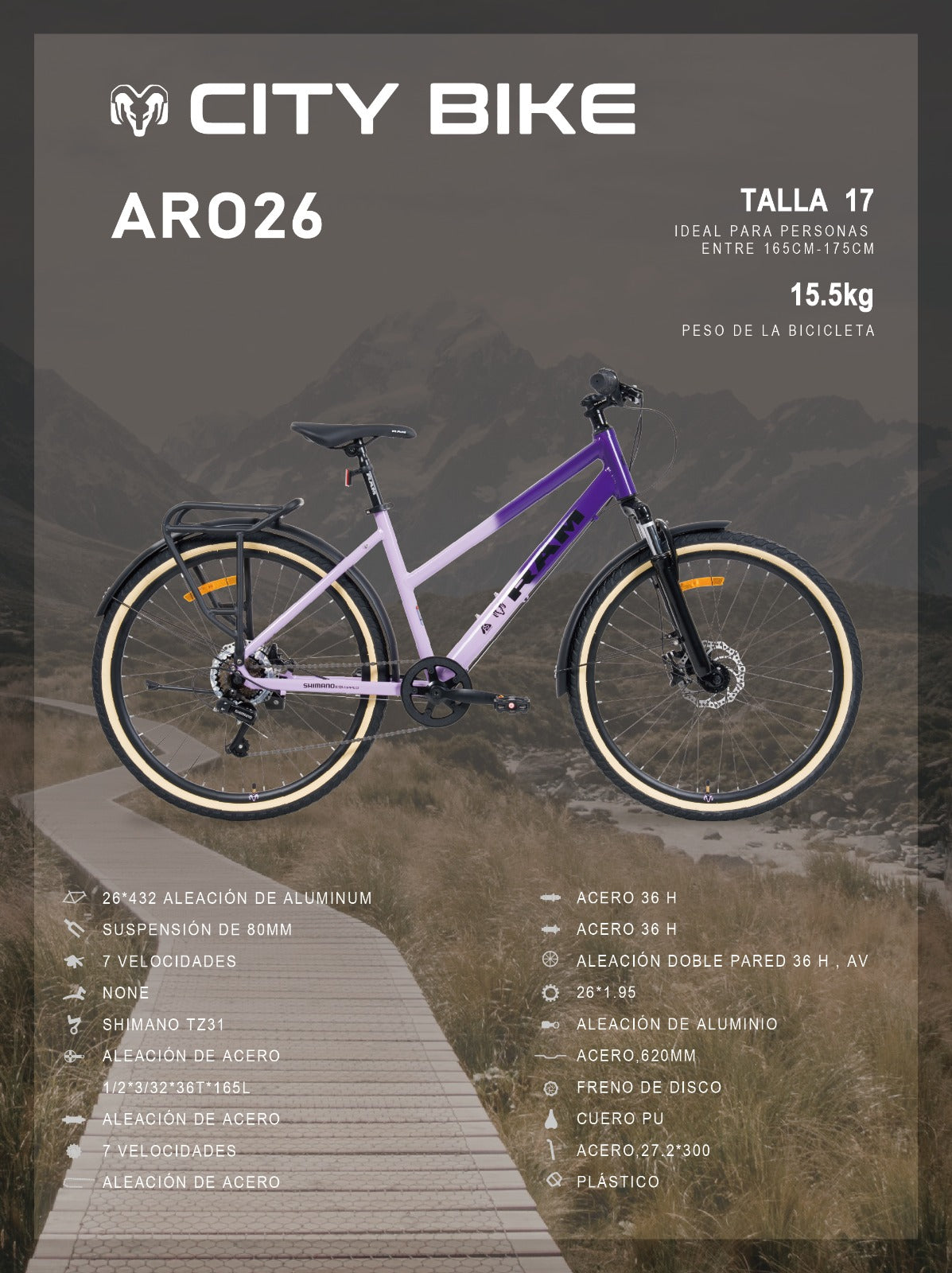 Bicicleta de Montaña R26 City R26, Lila