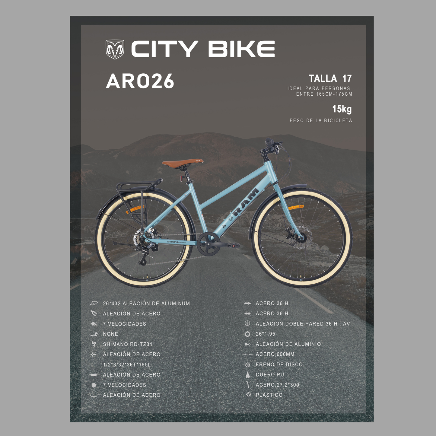Bicicleta City R 26, Azul Celeste