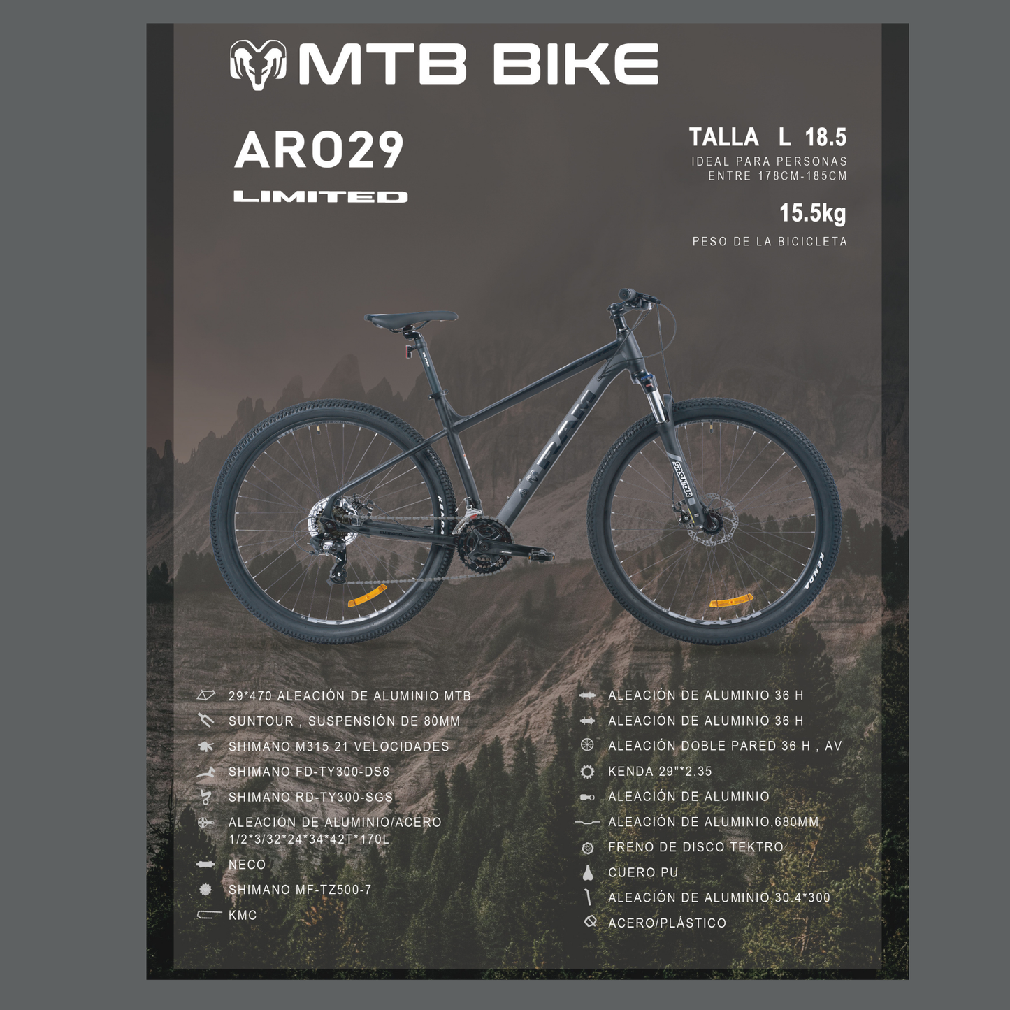 Bicicleta de Montaña Limited | R 29, Negro Mate