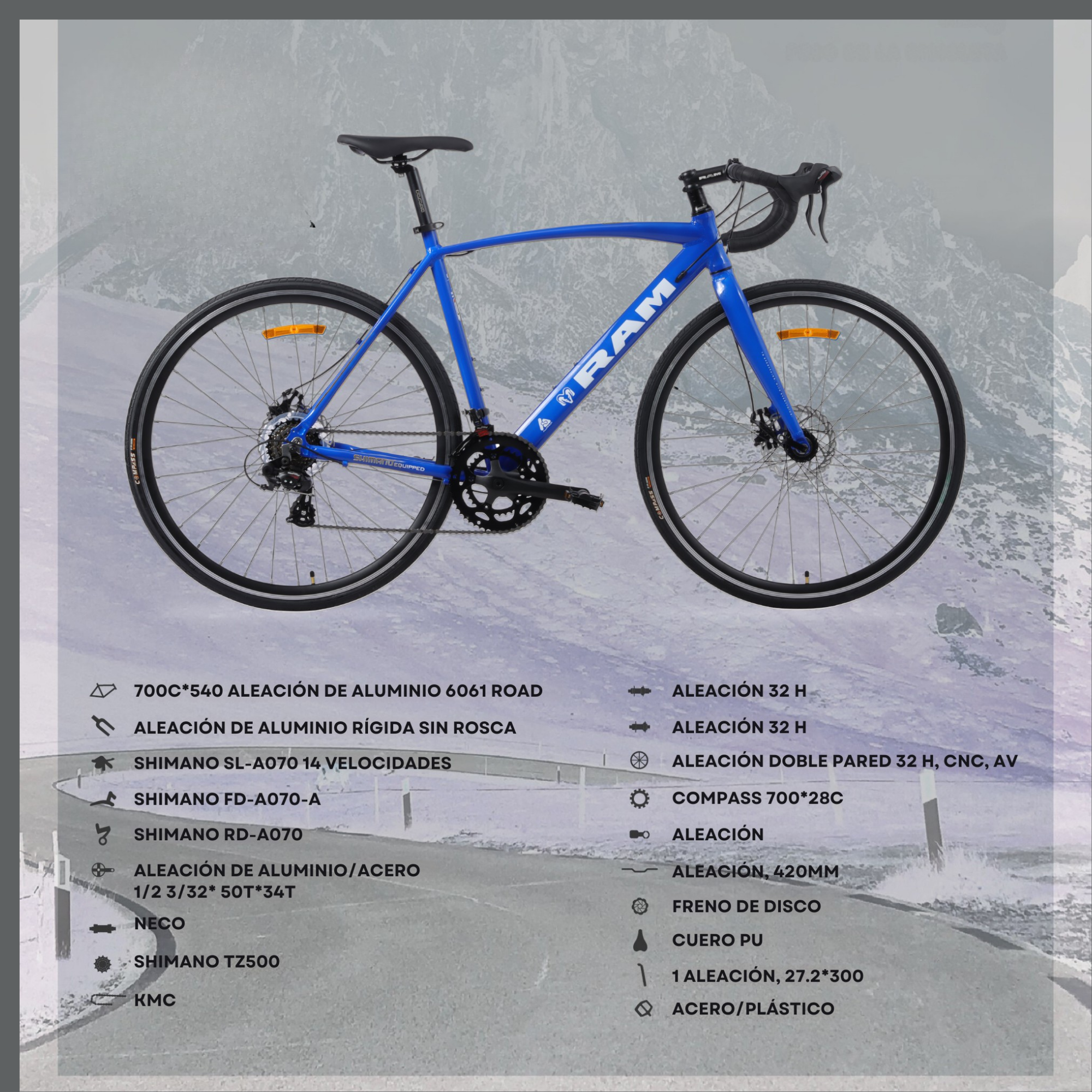 Bicicleta Road R700 C.54 T G, Azul Rey